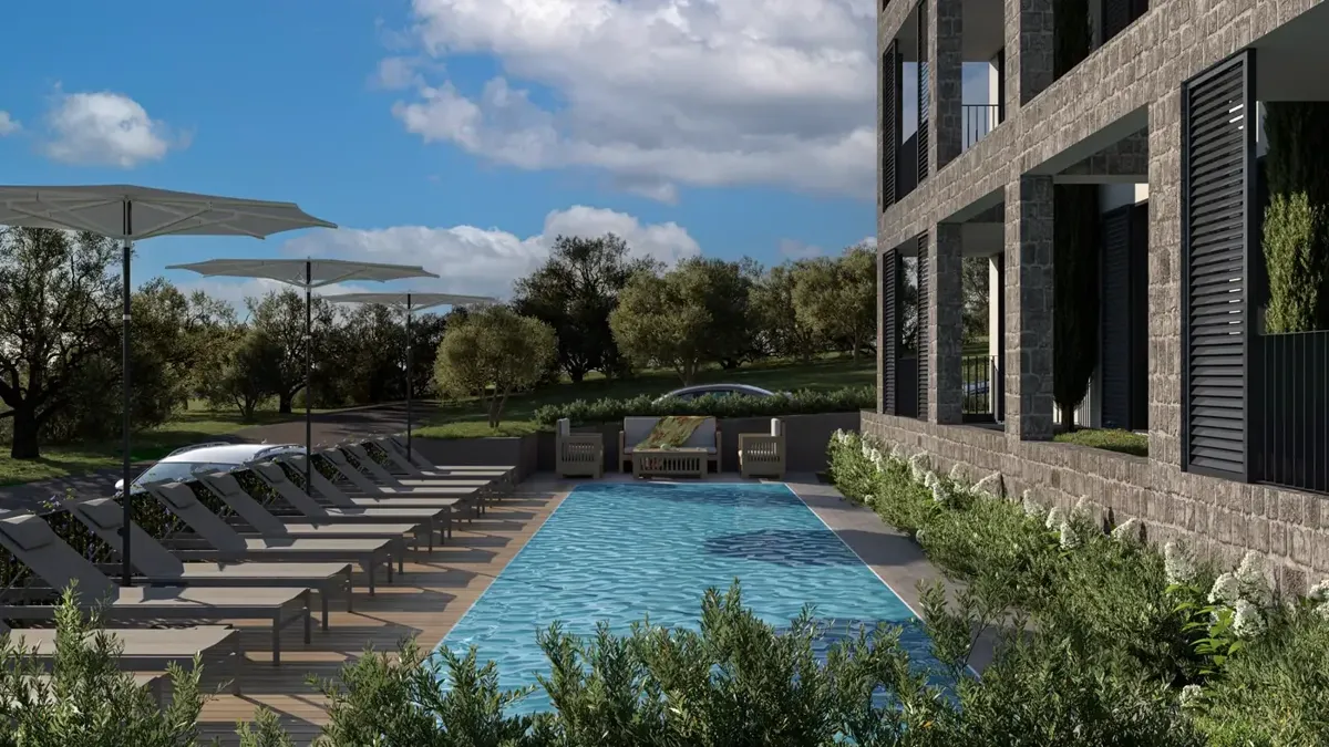 One-room apartments in a new residential complex with a swimming pool, Tivat — property view 5